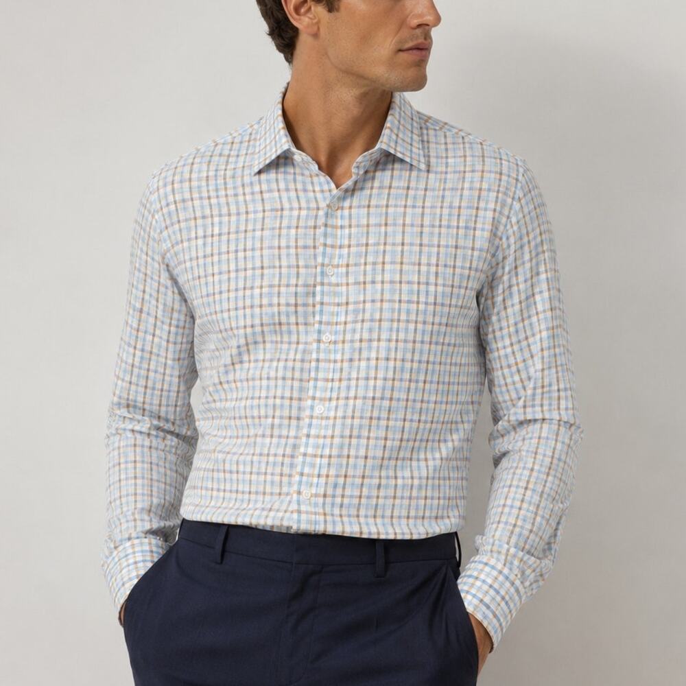 Seize Sur Vingt Men's Blue Orange check dress Shirt button up size 17